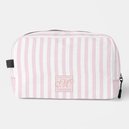 Cute Blush Pink and White Stripes _ Monogrammed Dopp Kit