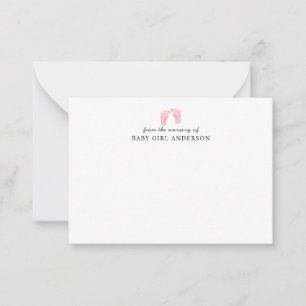 Cute Blush Pink Baby Footprints From the Nursery Note Card
