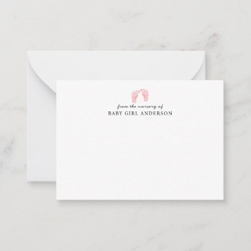 Cute Blush Pink Baby Footprints From the Nursery Note Card