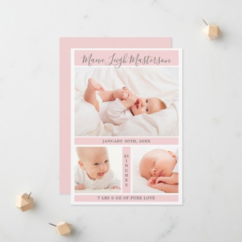 Cute Blush Pink Baby Girl Multi Photo Announcement