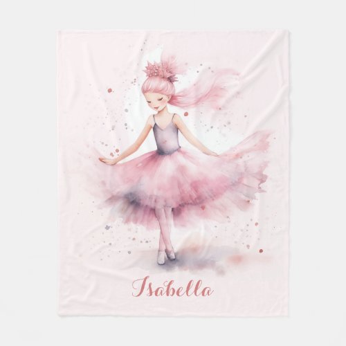 Cute blush pink ballerina name fleece blanket