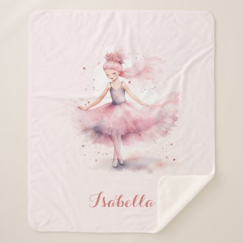 Cute blush pink ballerina name sherpa blanket