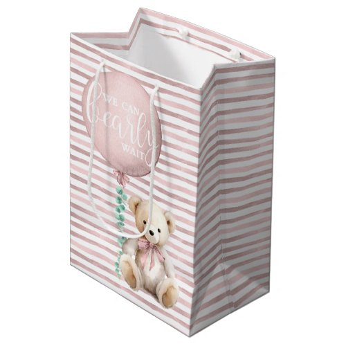 Cute Blush Pink Balloon and Teddy Bear Watercolor Medium Gift Bag