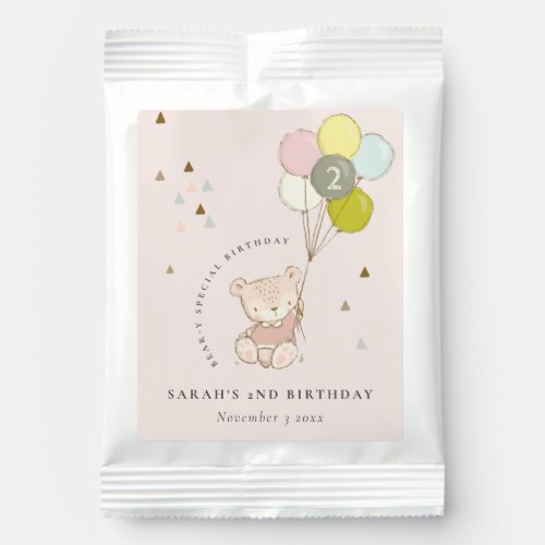 Cute Blush Pink Bear Balloon Any Age Birthday Lemonade Drink Mix