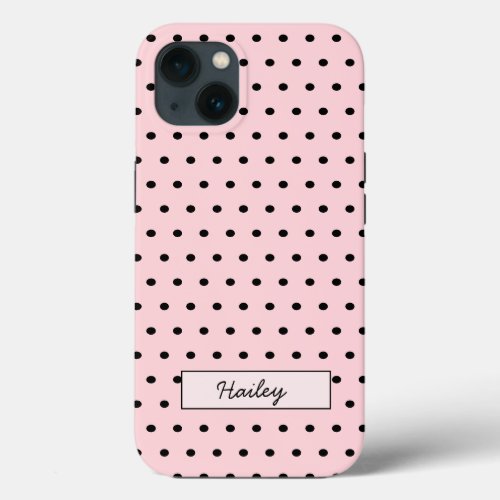 Cute blush pink  Black polka dot iPhone 13 Case