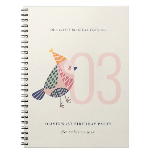 Cute Blush Pink Boho Birdie Any Age Birthday Notebook
