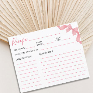Cute Blush Pink Bow Bridal Shower Recipe Card