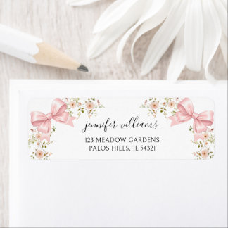 Cute Blush Pink Bow Floral Baby Girl Shower Label