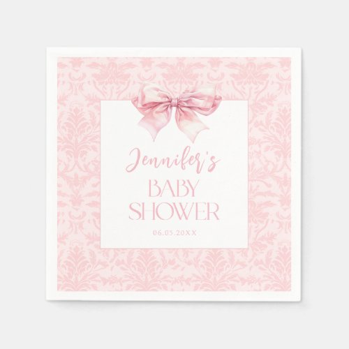 Cute Blush Pink Bow Ribbon Sweet Baby Girl Shower Napkins