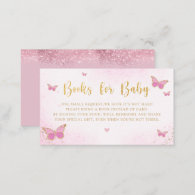 Cute Blush Pink Butterfly Baby Shower Book Request Enclosure Card