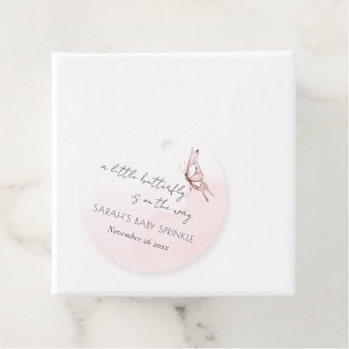 Cute Blush Pink Butterfly Baby Shower Sprinkle Favor Tags