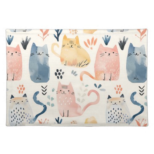 Cute blush pink cat pattern  cloth placemat