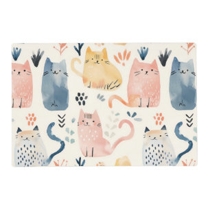 Cute blush pink cat pattern  placemat