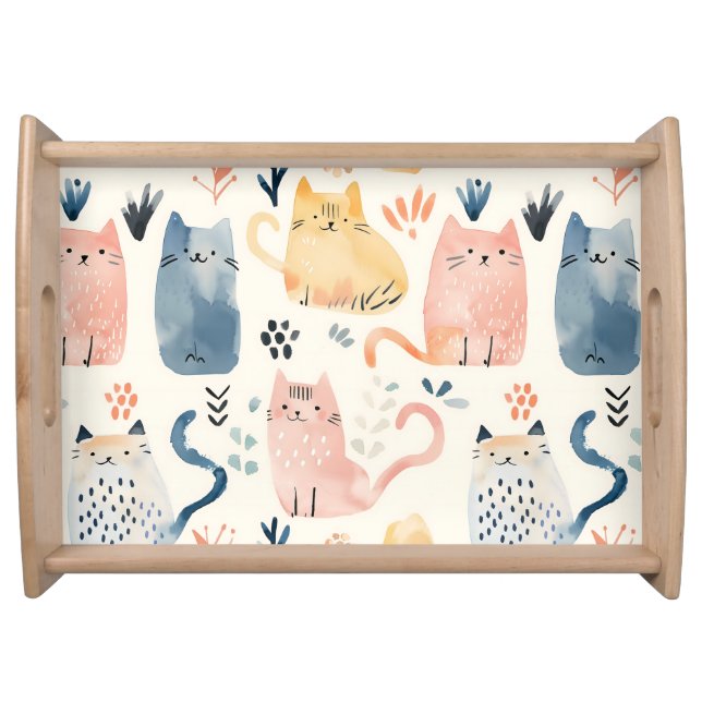 Cute blush pink cat pattern  serving tray (Front)