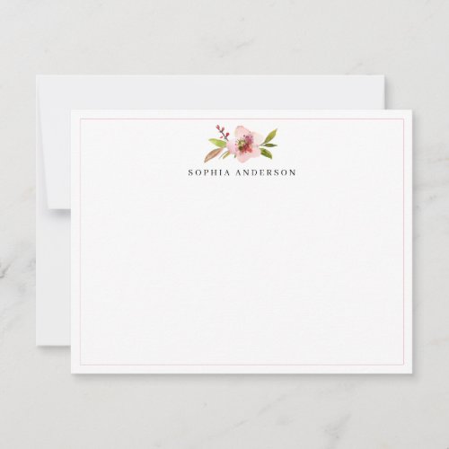 Cute Blush Pink Cherry Blossoms Floral Watercolor Note Card