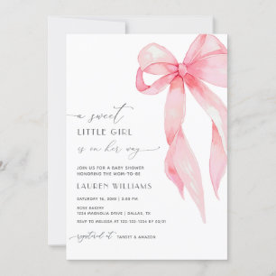 Cute Blush Pink Coquette Bow Baby Girl Shower Invitation