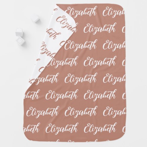 Cute Blush Pink Custom Name Pattern Reversible Baby Blanket