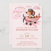  Cute Blush Pink Dachshund Plane Baby Shower Girl Invitation (Front/Back)