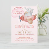  Cute Blush Pink Elephant Plane Baby Shower Girl Invitation (Standing Front)