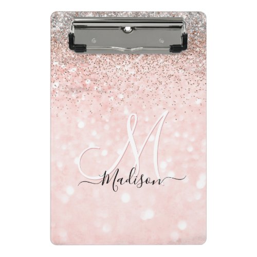 Cute blush pink faux silver glitter monogram mini clipboard