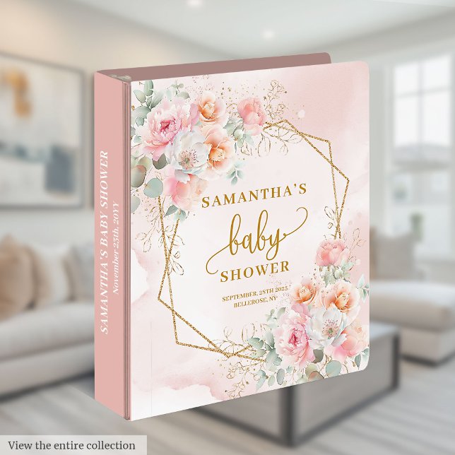 Cute blush pink floral baby shower 3 ring binder (Cute blush pink floral baby shower ring binder)