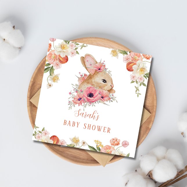 cute blush pink floral bunny baby shower napkins (Creator Uploaded)