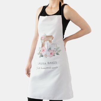 Cute Blush Pink Floral Cake Mixer Bakery Catering Apron | Zazzle