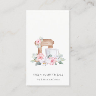 Cute Blush Pink Floral Cake Mixer Bakery Catering Business Card