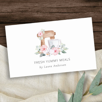 Cute Blush Pink Floral Cake Mixer Bakery Catering Business Card by DearBrand at Zazzle
