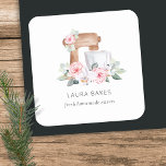 Cute Blush Pink Floral Cake Mixer Bakery Catering Classic Round Sticker<br><div class="desc">For any further customisation or any other matching items,  please feel free to contact me at yellowfebstudio@gmail.com</div>