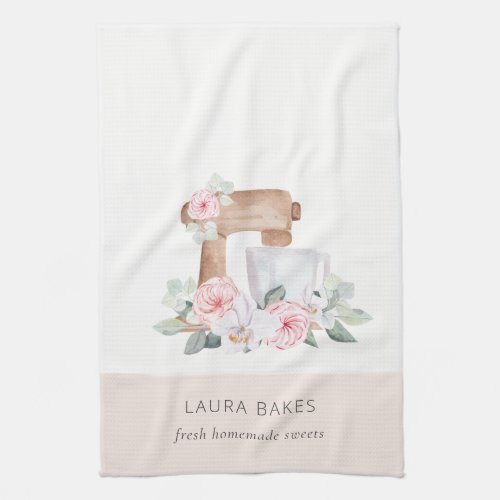Cute Blush Pink Floral Cake Mixer Bakery Catering Kitchen Towel