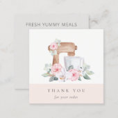 Cute Blush Pink Floral Cake Mixer Bakery Thank You Square Business Card (Front/Back)
