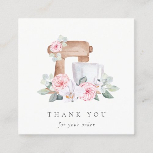 Cute Blush Pink Floral Cake Mixer Bakery Thank You Square Business Card