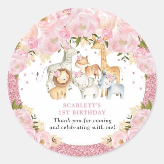 Cute Blush Pink Floral Jungle Birthday Baby Shower Classic Round ...
