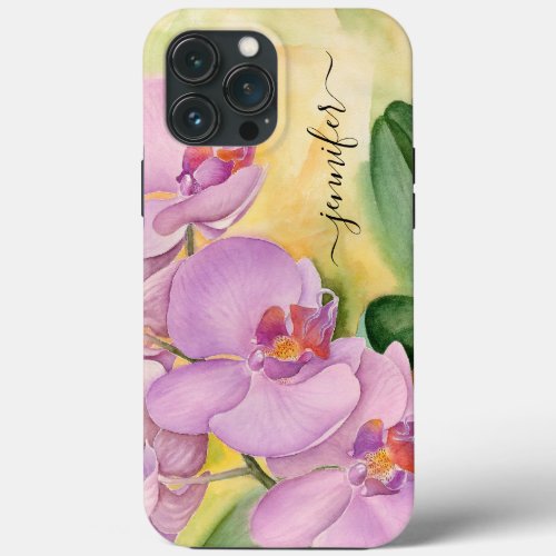 Cute Blush Pink Floral Orchid Tropical Name Script iPhone 13 Pro Max Case