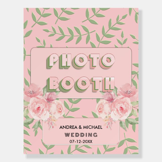 Cute Blush Pink Floral Wedding Photo Booth Sign (Front)
