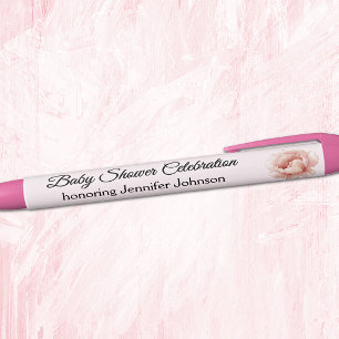 Cute Blush Pink Girl Baby Shower Favors Black Ink Pen