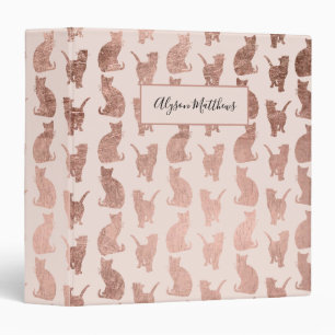 Cute blush pink girly rose gold cats pattern 3 ring binder