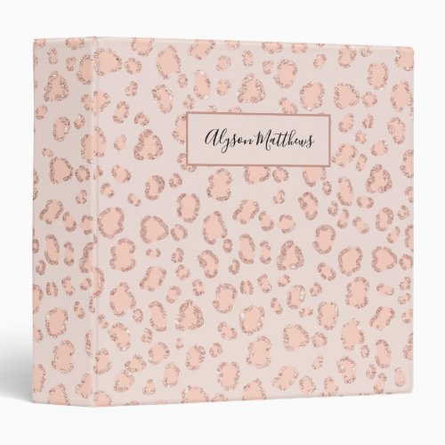 Cute blush pink girly rose gold leopard pattern 3 ring binder