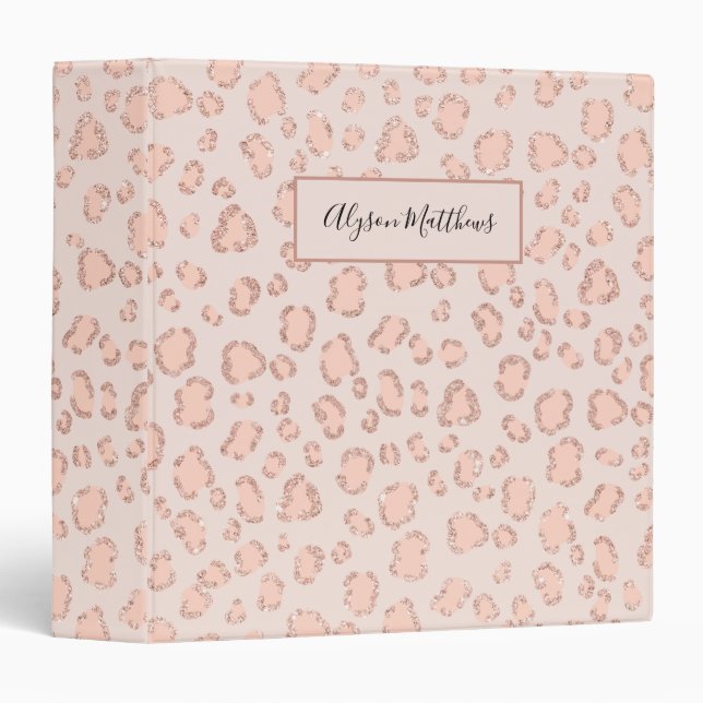 Cute blush pink girly rose gold leopard pattern 3 ring binder (Front/Spine)