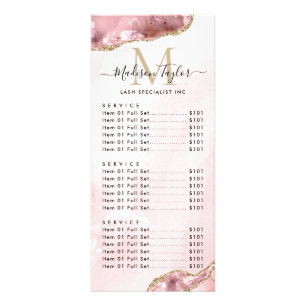 Cute Blush Pink Gold Glitter Agate Marble Monogram Rack Card