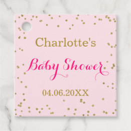 Cute Blush Pink Gold Glitter Confetti Baby Shower Favor Tags