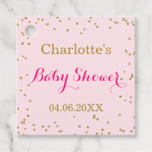 Cute Blush Pink Gold Glitter Confetti Baby Shower Favor Tags