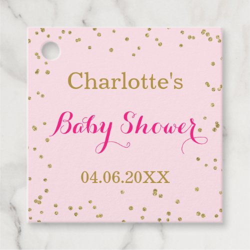Cute Blush Pink Gold Glitter Confetti Baby Shower Favor Tags