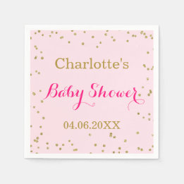 Cute Blush Pink Gold Glitter Confetti Baby Shower Napkins