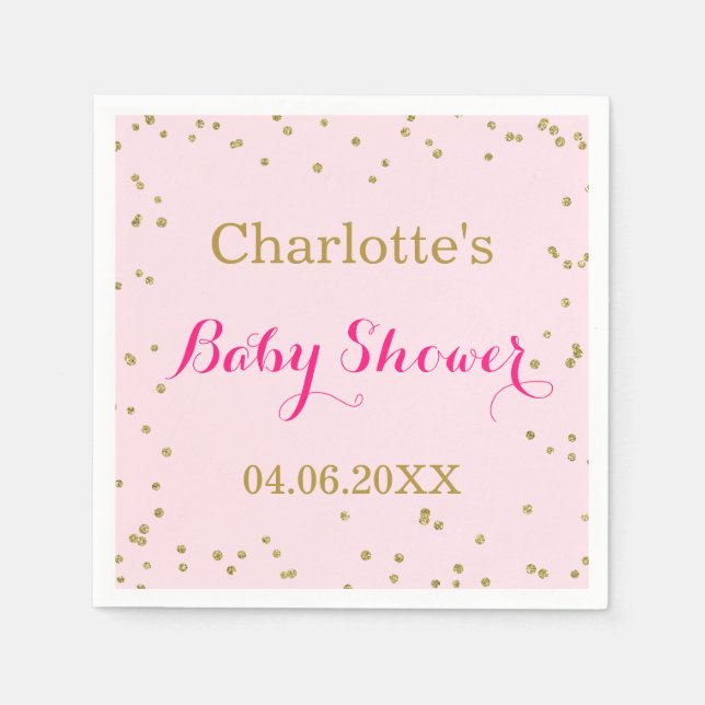 Cute Blush Pink Gold Glitter Confetti Baby Shower Napkins (Front)