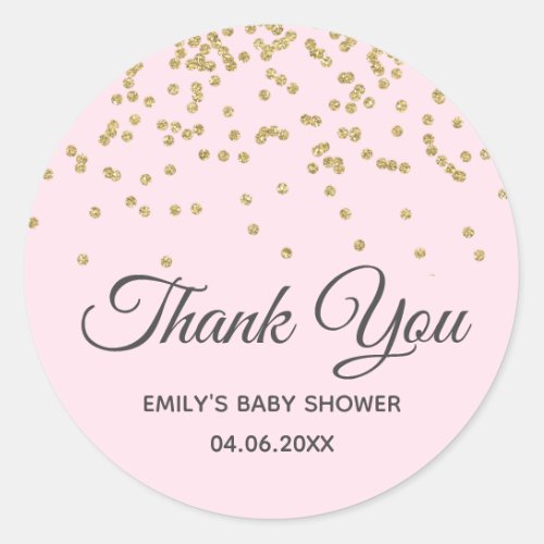 Cute Blush Pink Gold Glitter Thank You Baby Shower Classic Round Sticker