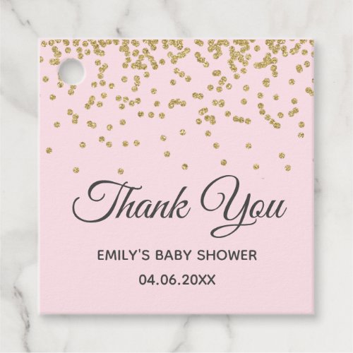Cute Blush Pink Gold Glitter Thank You Baby Shower Favor Tags