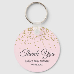 Cute Blush Pink Gold Glitter Thank You Baby Shower Keychain
