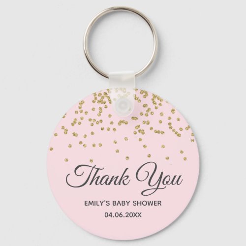 Cute Blush Pink Gold Glitter Thank You Baby Shower Keychain
